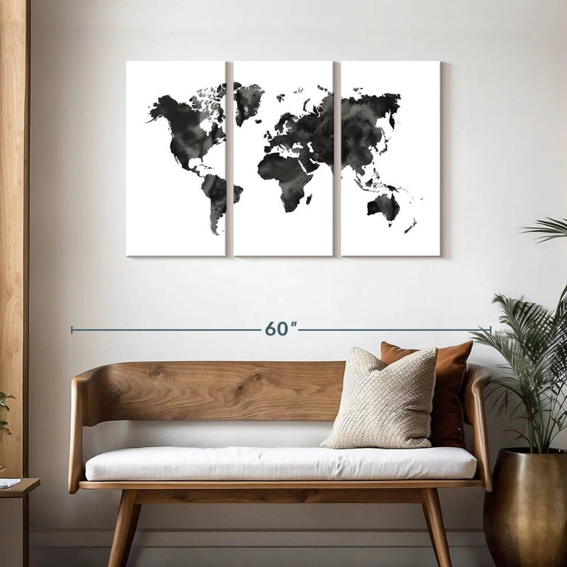 Carte du monde à l'aquarelle Aliaz - noir, H 28 po x l 45 po