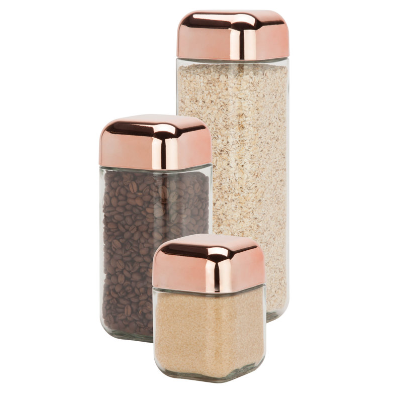 Clear Glass 3-Piece Storage Jar Set with Copper Lids