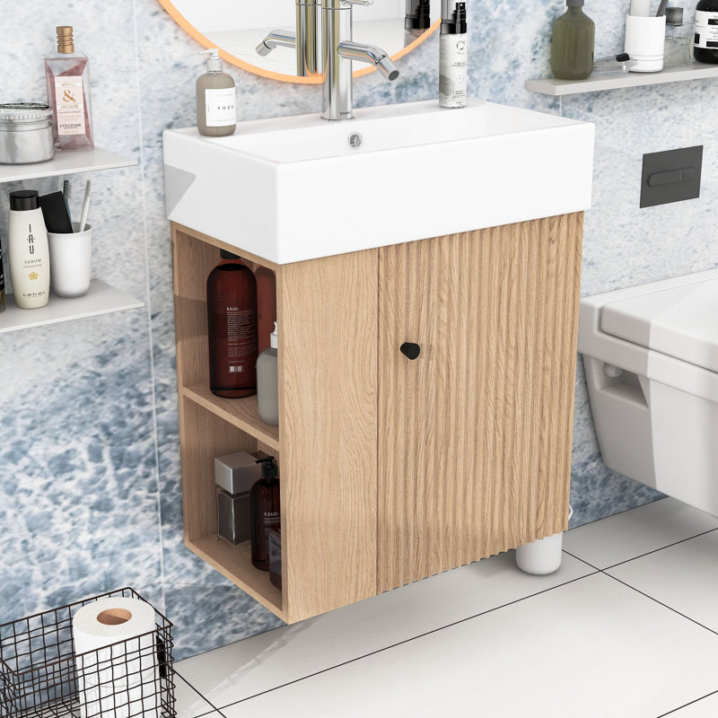 Meuble-lavabo de salle de bain avec lavabo en céramique et rangement à gauche