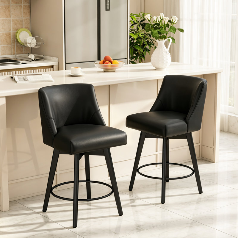 Tabourets de bar modernes pivotants à 360 ° rembourrés avec dossier, chaises pour îlot de cuisine et bar (ensemble de 2), 2