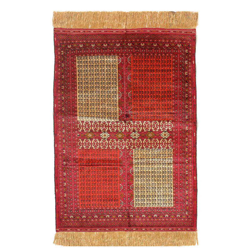 Tapis Quchan en soie noué à la main double face 2 pi 4 po x 3 pi 4 po