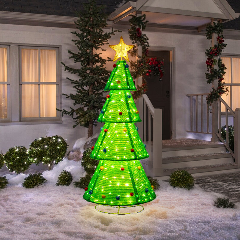 Sunjoy, arbre de Noël illuminé de 77 pouces, guirlande de Noël en forme de père Noël, décoration de fête pour les fêtes avec lumières 