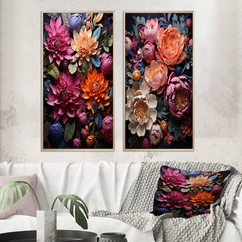 «Rhododendron Magenta Majesty Showcases», 2 pièces, Encadrement brun, H 32 po x l 32 po