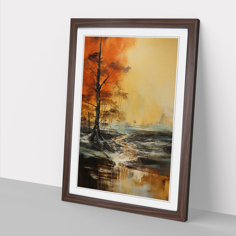 Landscape Gestural - Framed Print, 64cm H x 46cm W x 2cm D, Walnut 