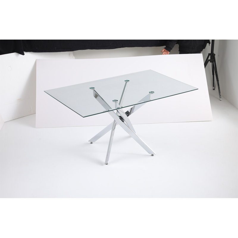 Table rectangulaire moderne en verre, Transparent / argent