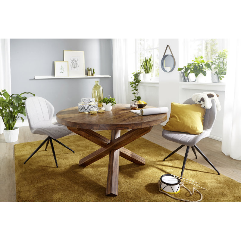 Round Solid Wood Dining Table, Dark brown