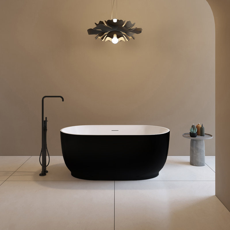 Yori 59 " L x 31 " W Freestanding and Mounting / Installation Required Soaking Acrylic Bathtub, Black