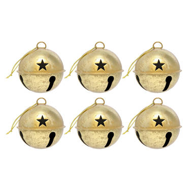 Jingle Bells Hanging Ornaments Red Large Christmas Holiday 7 & 6 Gold  Star