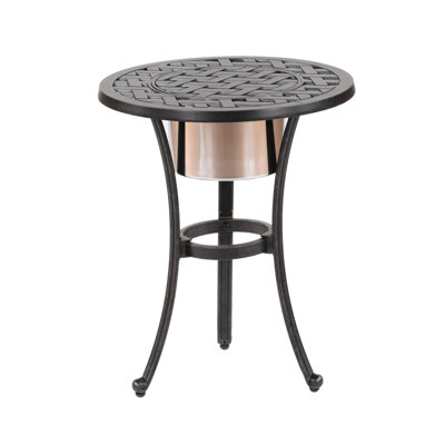 Table bistro ronde de 21 po en aluminium - Bronze antique, durable, avec plateau résistant aux intempéries et seau à glace en acier inoxydable pour balcons, léger et polyvalent, - support de table