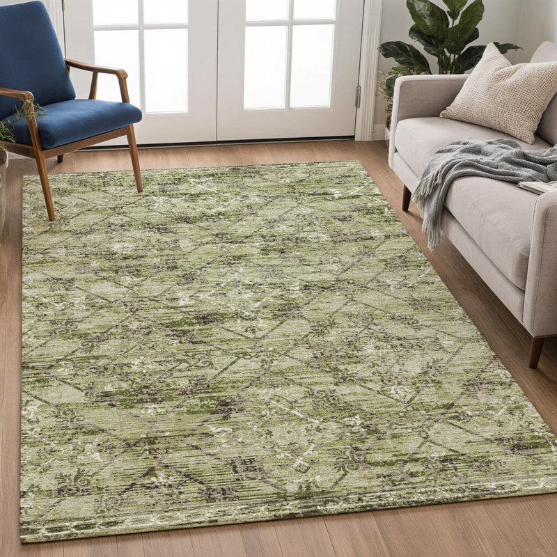 Machine Washable Indoor/Outdoor Chantille ACN2665 Lattice Rug, Fern, 9' x 12'