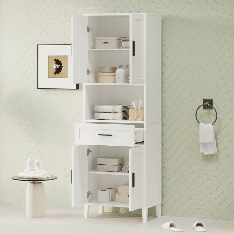 70.9" High Freestanding Tall Bathroom Cabinet with a Drawer, 2 Cabinets, 4 Soft-Close Doors, 2 Adjustable Shelves, Open Storage