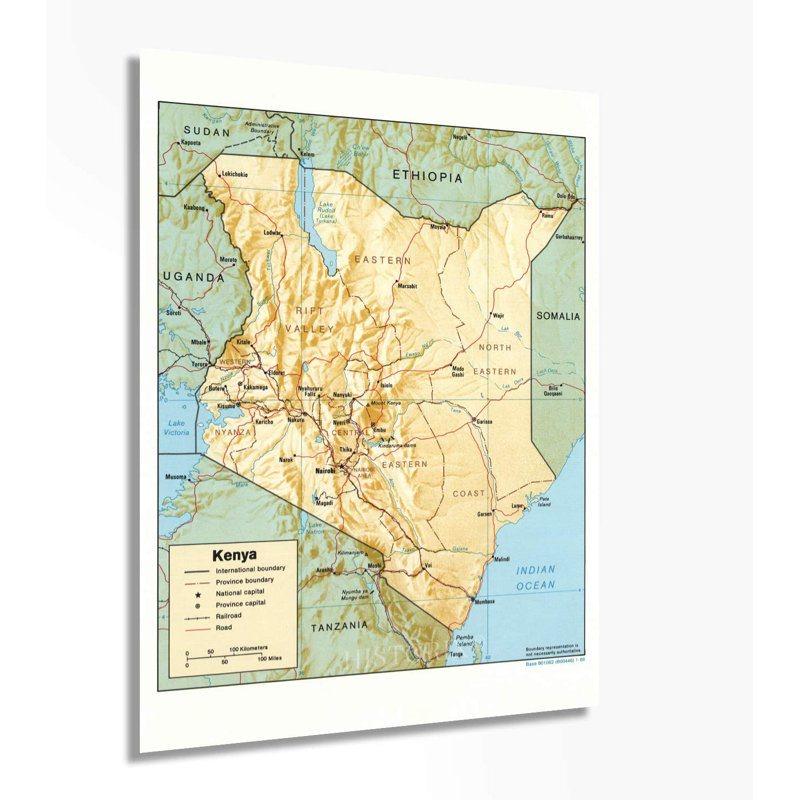 Affiche historique de la carte du Kenya de 18 x 24 pouces de l'Histixix, impression d'art mural du Kenya - carte de Kenya - Afrique