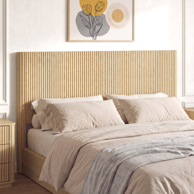 Modern Fluted Wood Headboard，Natural Oak