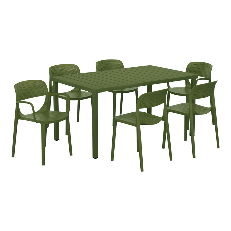 Ensemble de salle à manger rectangulaire pour 6 personnes, Vert