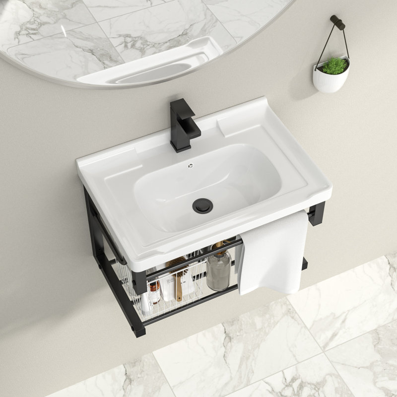 Lavabo de salle de bain mural avec support à serviettes L 23,75 "x l 15,75"