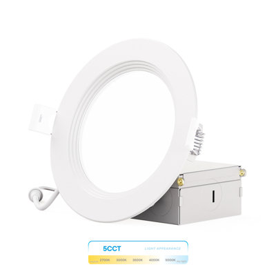 Infibrite 4 Inch Thin Recessed LED Ceiling Light Kit with Baffle Trim, Five Selectable Color Temperatures, White Finish, 9 Watt, 750 Lumens, Dimmable, Wet Rated