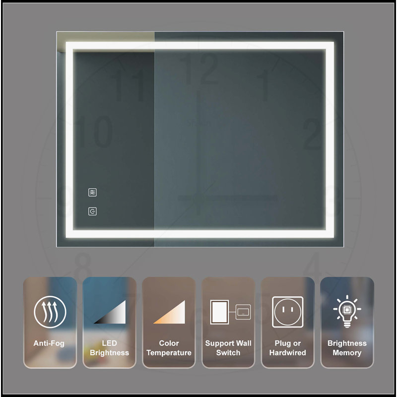 Bathroom Led Vanity Mirror with Adjustable Lighting and Anti-Fog Function, 32" x 24"