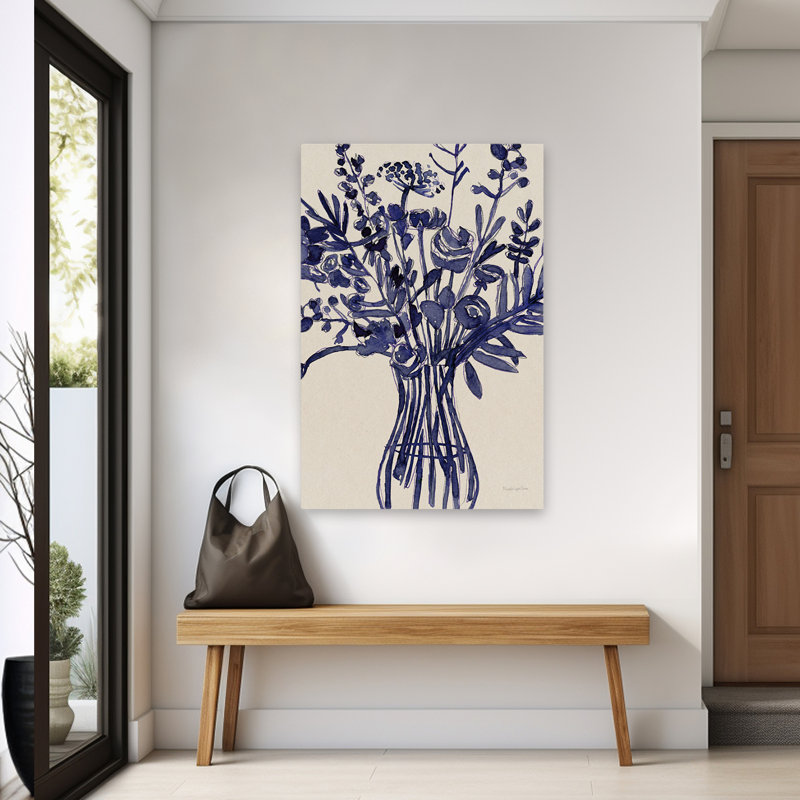 «Beautiful Bouquet II - Beige Blue Bouquets», art floral, H 60 po x l 40 po