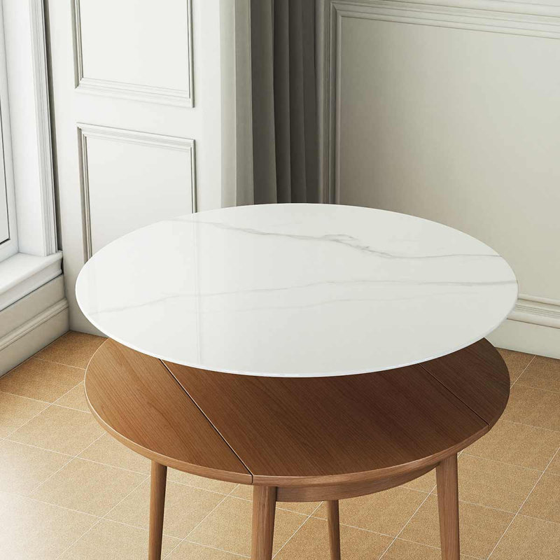 Recouvrement de table en verre trempé rond Marble Design et housse pour salle à manger, café et patio, L 28 po x P 28 po