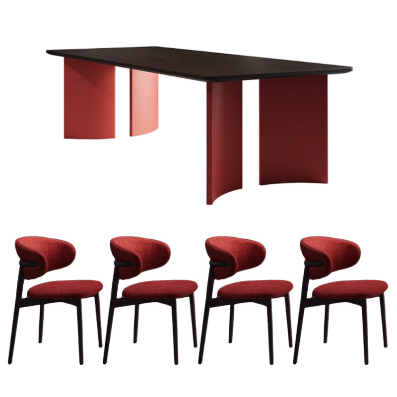 Ensemble de table de salle à manger rectangulaire moderne rouge et noir, Rouge, H 29,52 po x L 78,74 po x l 35,43 po