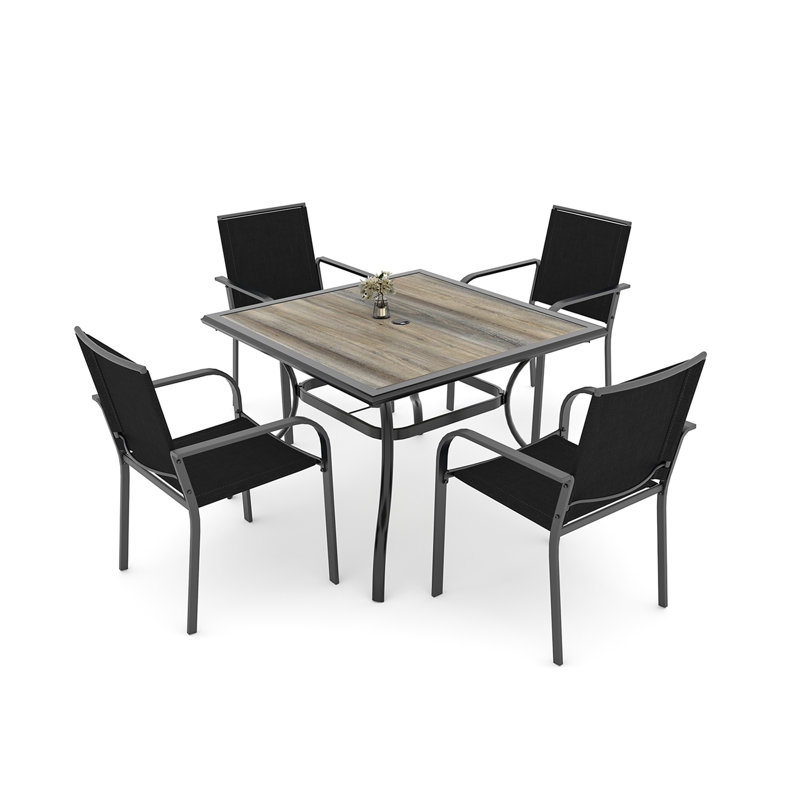 Ensemble repas pour 4 personnes avec table carrée, Noir