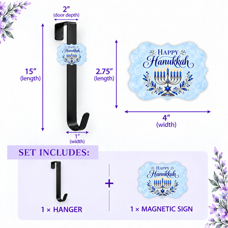 Porte-couronne avec panneau magnétique interchangeable - Happy Hanoukka