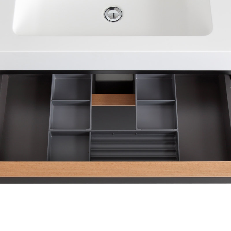 Meuble-lavabo mural noir de 30 po avec lavabo en acrylique intégré, 2 tiroirs à fermeture en douceur, armoire flottante pré-assemblée et moderne