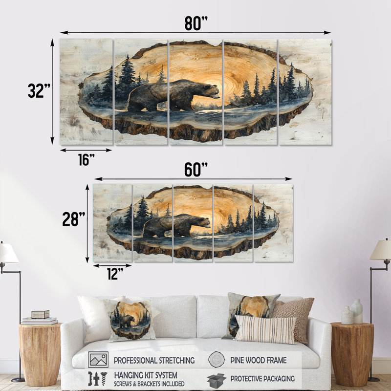 «Grizzly Bear Into The Winter Landscape I - Bear 2», art mural moderne, H 32 po x l 80 po, 5