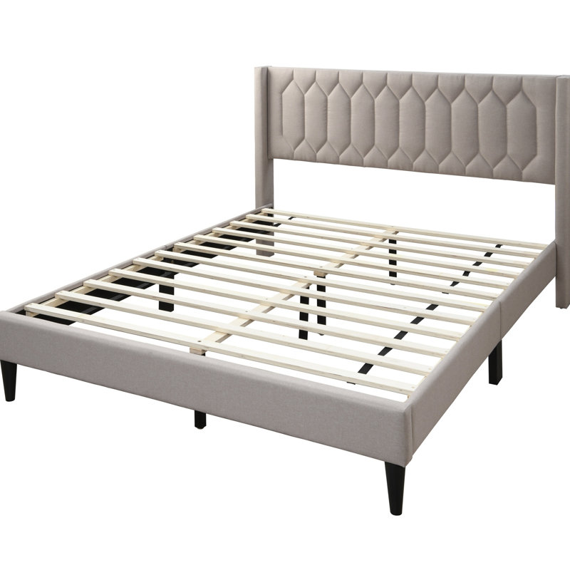 Cadre de lit tête de lit à motif de losanges moderne en tissu pour grand lit 1pc, Brun clair