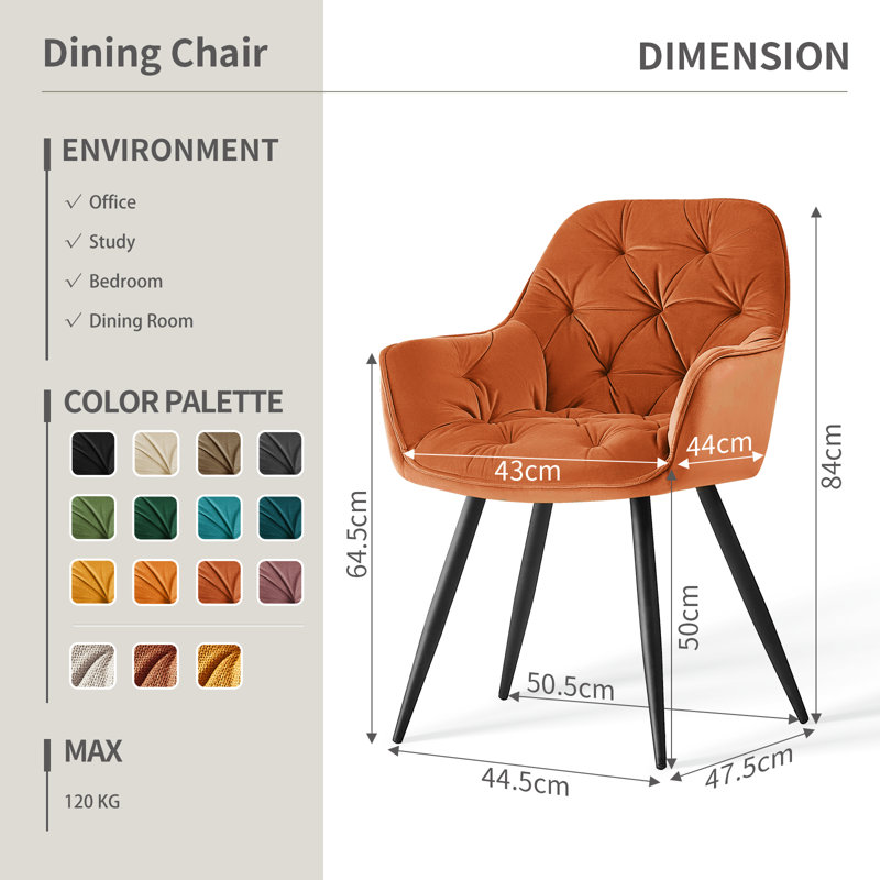 Runkle Upholstered Velvet Dining Chair with Arm, Orange