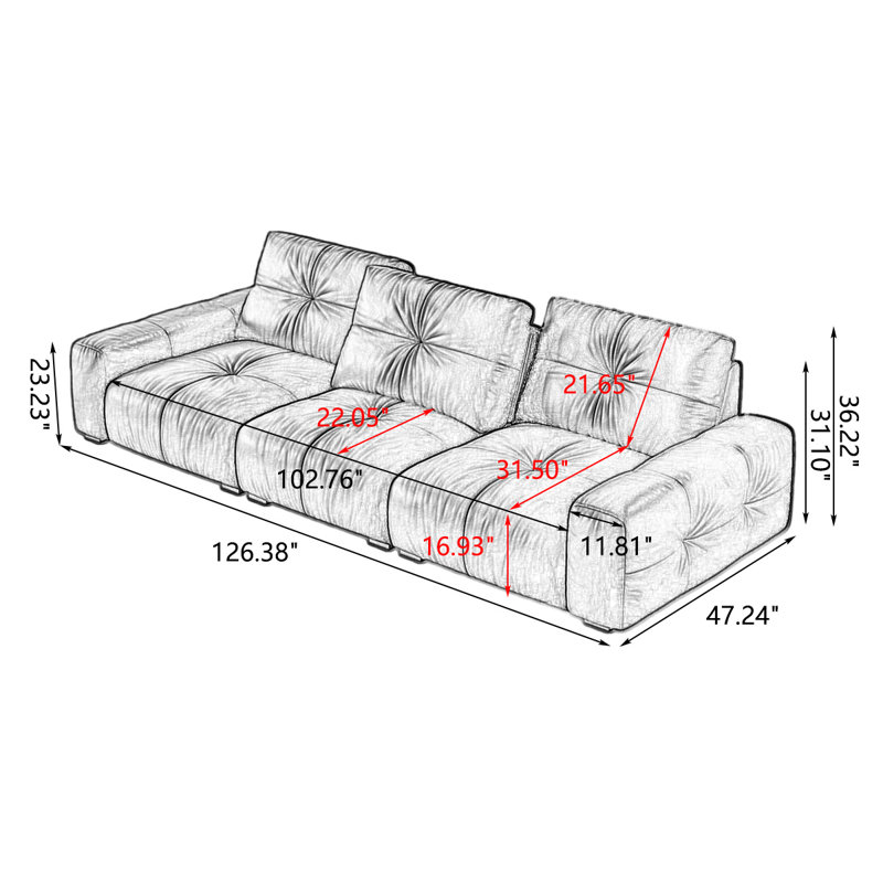 Canapé modulaire noir en cuir véritable, Brun, 36.22" H x 126.38" W x 47.24" D