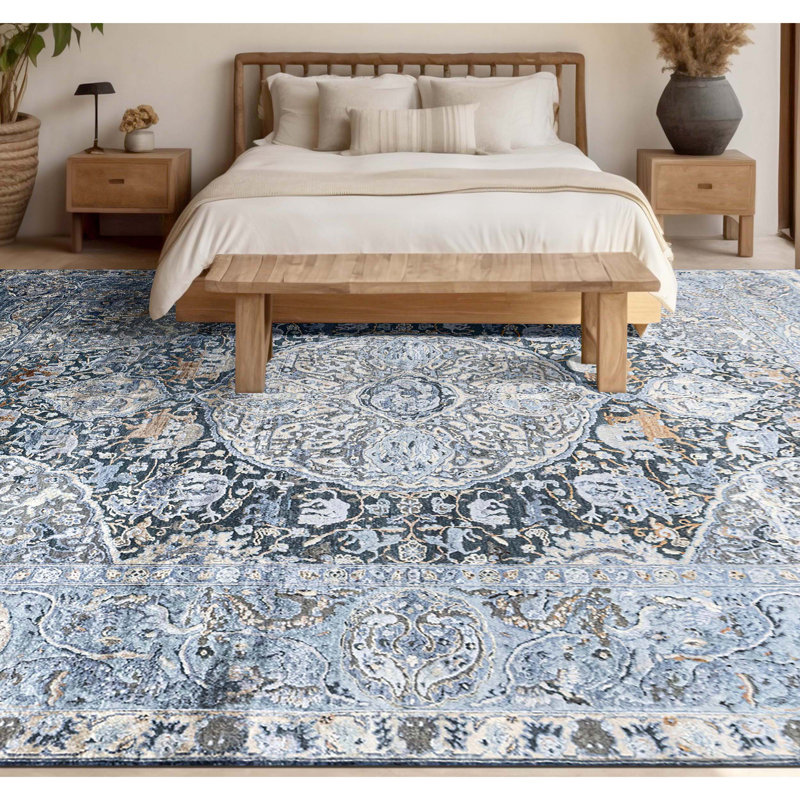 Hand Knotted Oriental Area Rug in Black/Gray/Ivory/Gold, Rectangle 6' x 9'