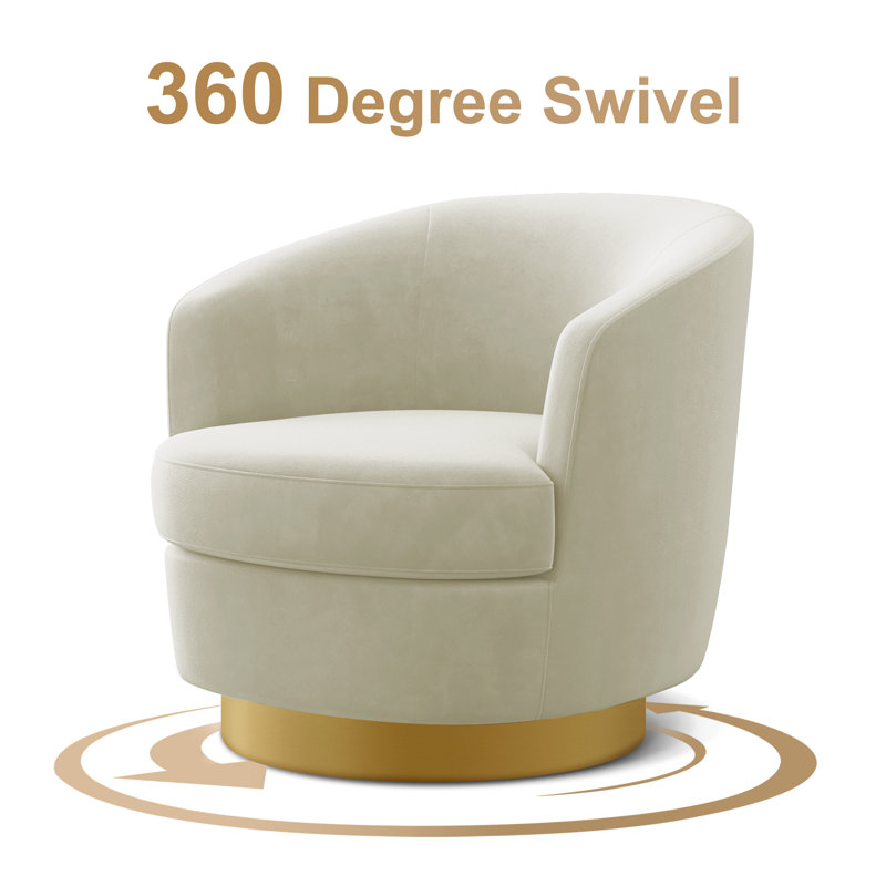 Jalivia 29'' W Velvet Upholstered Swivel Barrel Chair , Beige Velvet