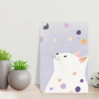 Curious Cat Butterfly Dreamy Playful Whimsical Butterfly Cat Lavender Wall Art Print 1 Piece Wrapped Canvas Wall Art
