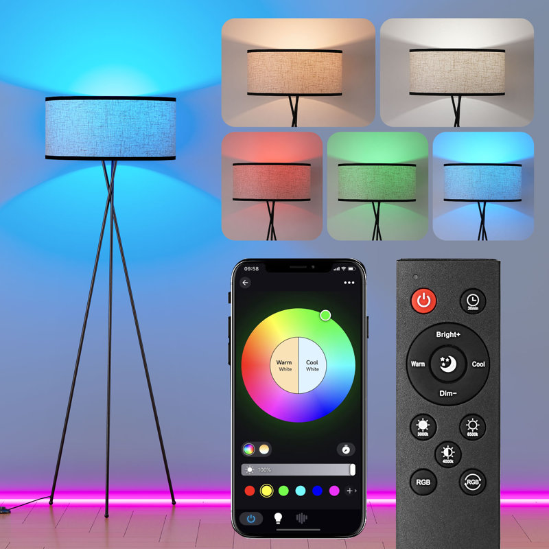 67" Tripod Floor Lamp with Remote & App Control and RGB Dimmable Bulb Included