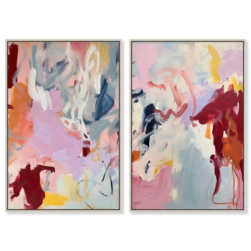 Crimson Lavender Fusion Canvas Print Pink Abstract Art Set by Art Remedy, Black Frame, 10 x 15, H 55 po x l 37 po