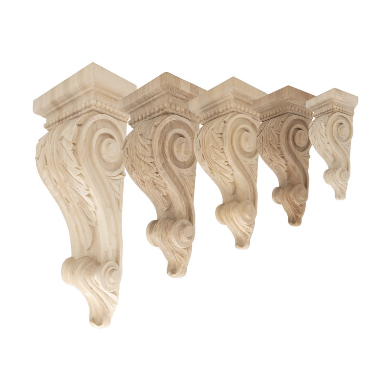 Extra Small Hand Carved Alder Wood Corbel with Acanthus Leaf Design