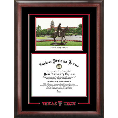 Cadre de lithographie en rouge à vin avec images campus texas tech NCAA