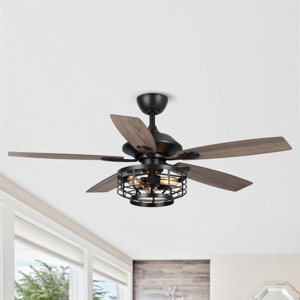 52'' Joylynn 5-Blade Standard Ceiling Fan with Remote Control and Light Kit Included