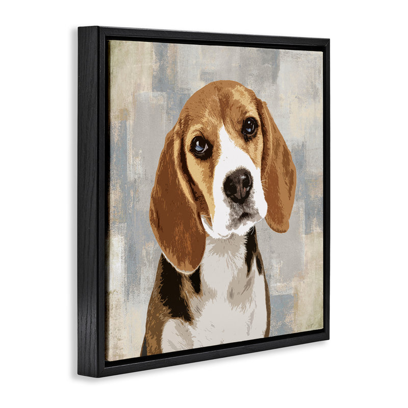 Pet Beagle en attente, H 18 po x l 18 po, Cadre flottant noir de jais