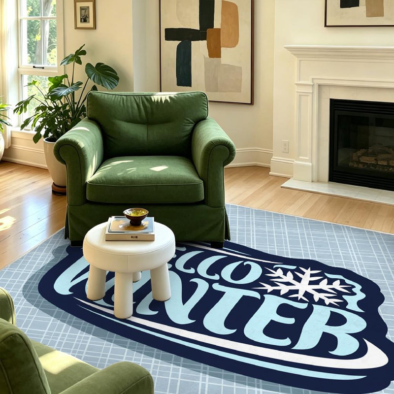Tapis d'intérieur bleu lavable à la machine, logo de Noël pour l'hiver, Rectangle 39 po x 63 po
