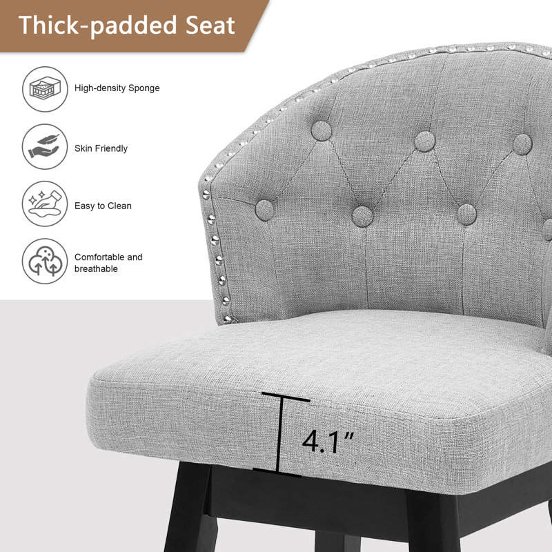 Aadhvika Upholstered BarStools with Solid Wood Frame, Gray/Linen, Bar Stool (28" Seat Height)