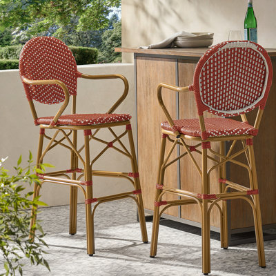 Tabourets de bar 4 pieds en aluminium à carreaux rouges avec repose-pieds