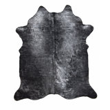 One-of-a-Kind Dyed Handmade Natural Product 5X7 Leather Black With Silver Frost Area Rug