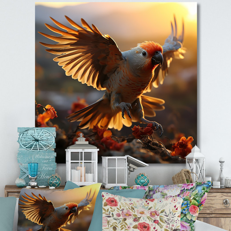 «Yellow Parrots Sunset Golden Flight», reproduction sur toile, Toile tendue, 30" H x 30" W