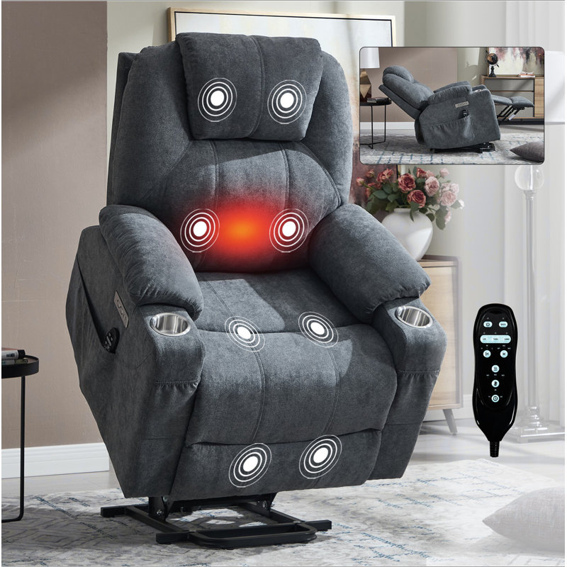 Up To 350 LBS Polyester Power Lift Recliner Chair, Heavy Duty Motion Mechanism With 8-Point Vibration Massage And Lumbar Heating, USB And Type-C Ports, Stainless Steel Cup Holders