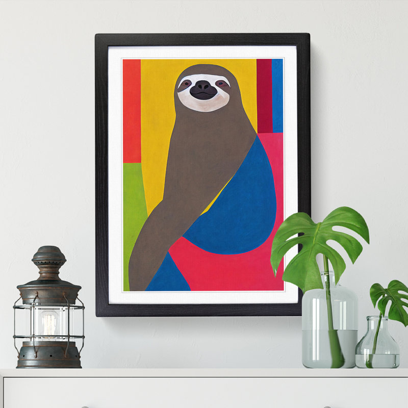 FRM-V0523-28X Abstract Sloth - Single Picture Frame Print, Black Framed, 64cm H x 46cm W x 2cm D