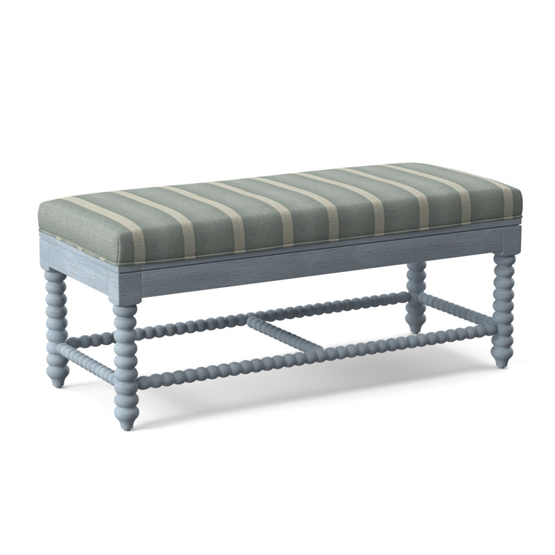 Lind Island Upholstered Bench, Alabaster Linen-Look Performance; 0325-74, Sea Glass Finish