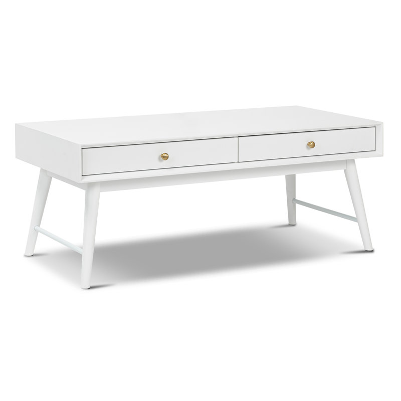 Table basse de 46 po avec tiroirs de rangement et pieds en bois massif Dorsey, Blanc