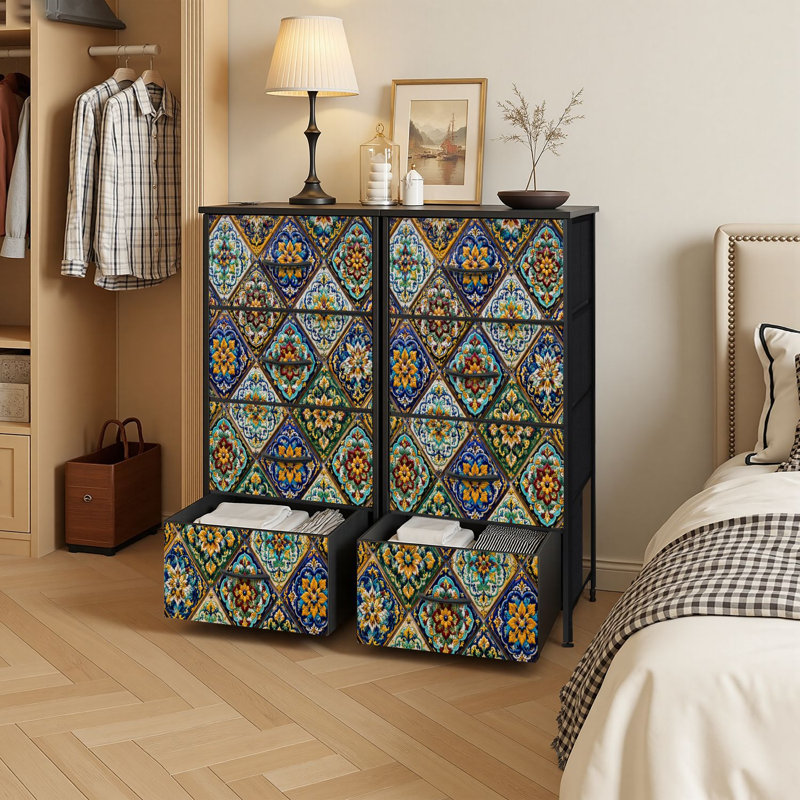 Commode de rangement verticale à 4 tiroirs avec carrelage en céramique mexicain Talavera